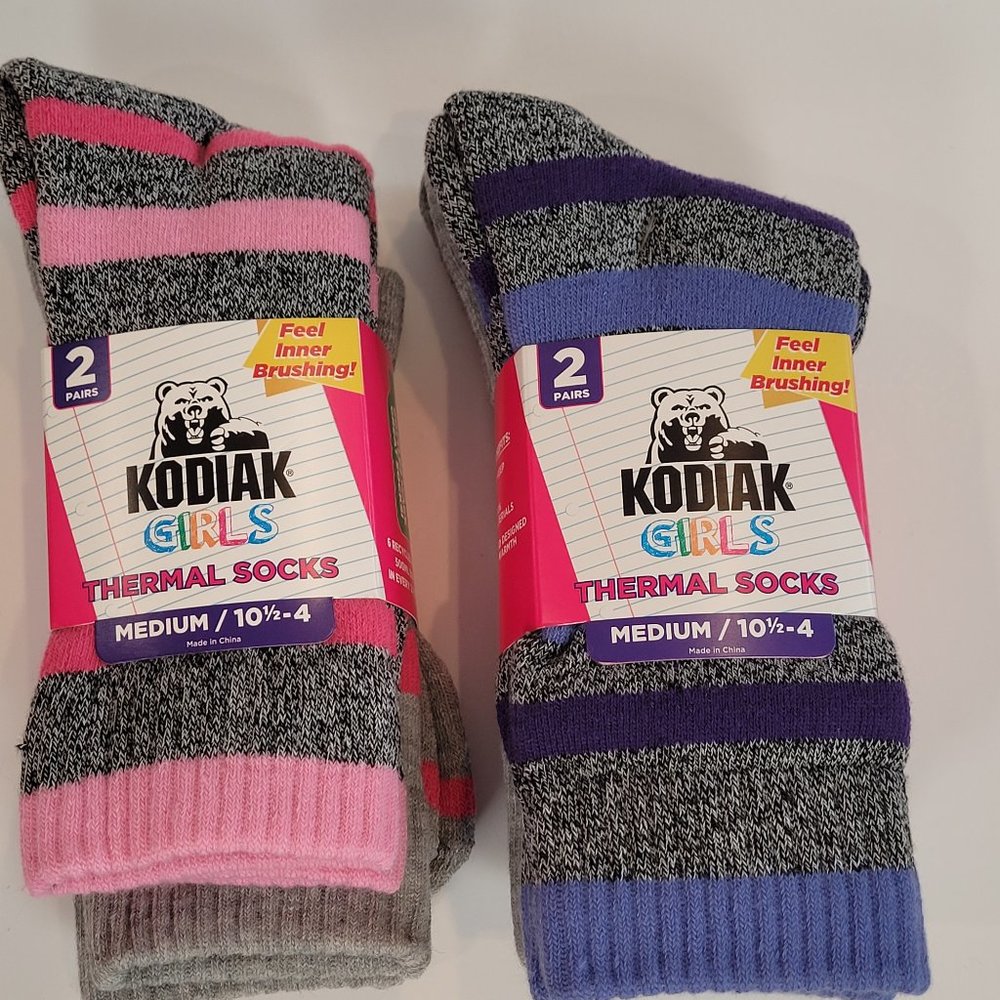4x Kodiak Girls Thermal Socks size 10.5-4
